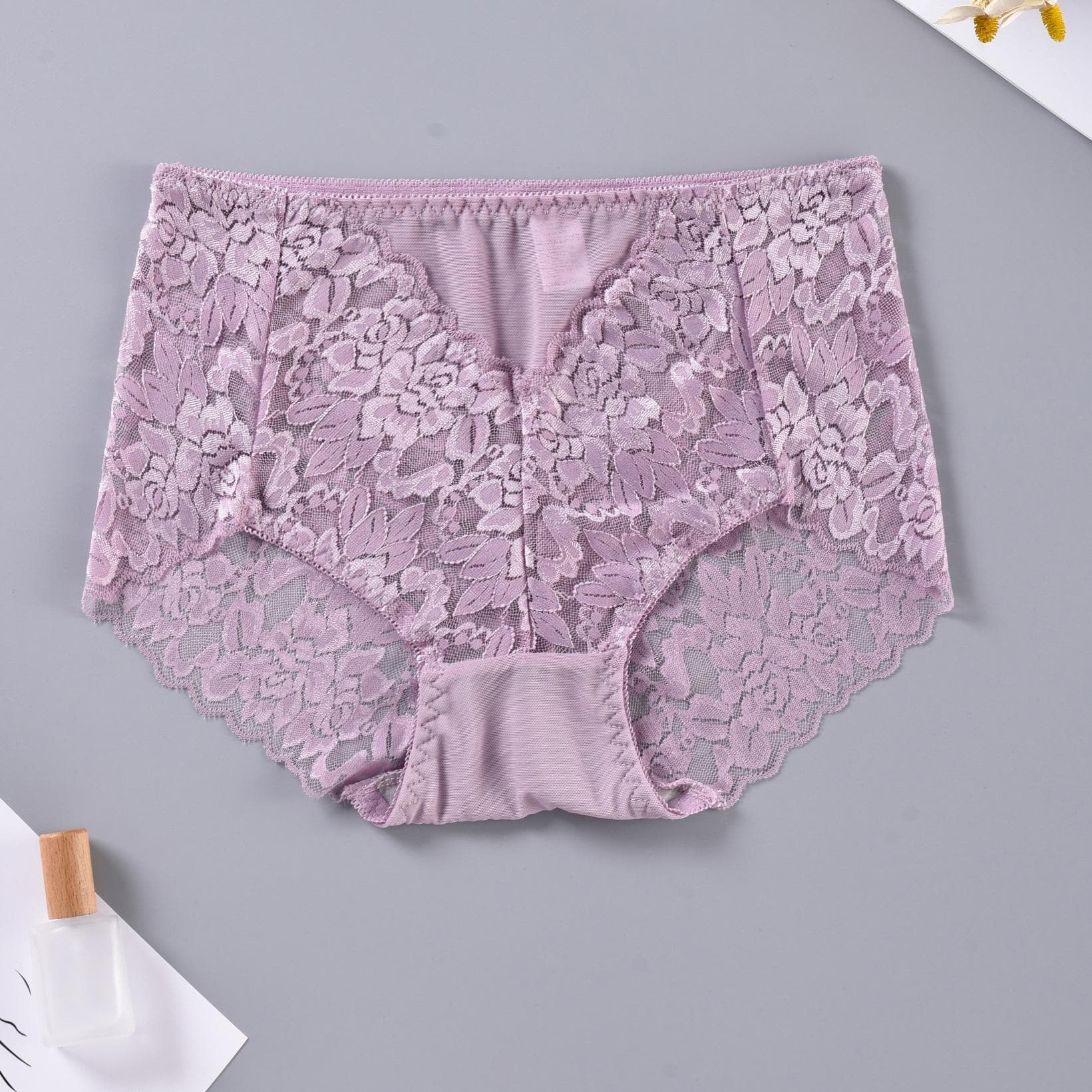 Ladies Sexy Mesh Panties High-waist Seamless Lace Underwear Briefs Transparent Silk Women Cotton Health Knickers Lingerie XXXL XL lavender