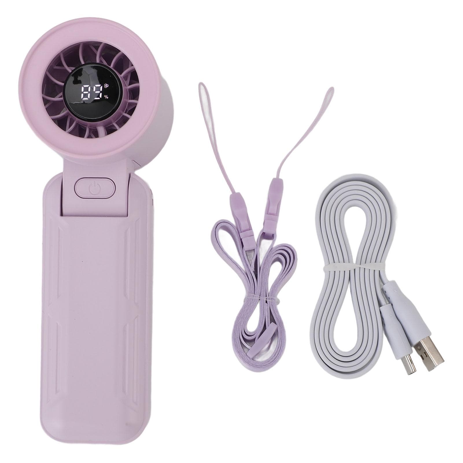 Portable Handheld Turbo Fan Quiet 5 Speed 3000mAh Battery Operated Hand Neck Desk Fan 135 Degree purple