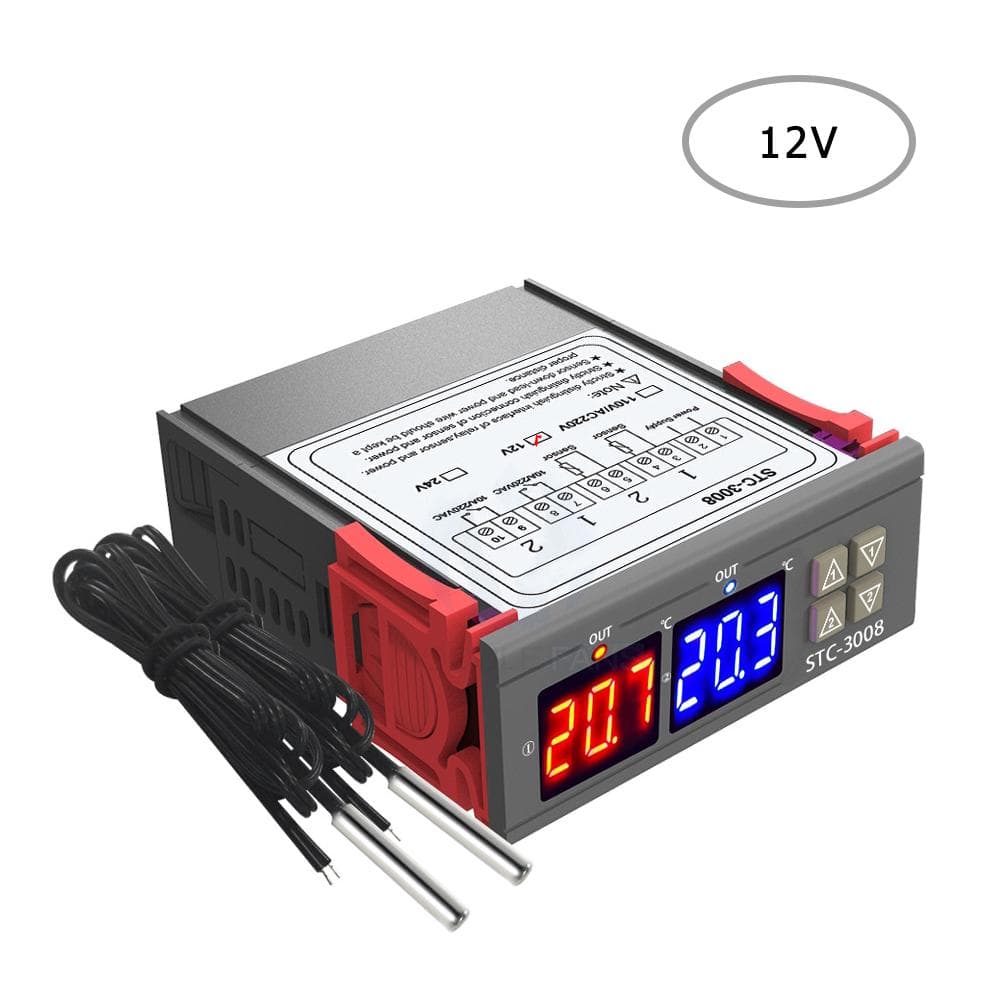 Dual Digital Display Thermostat Temperature Regulator Temperature 12V
