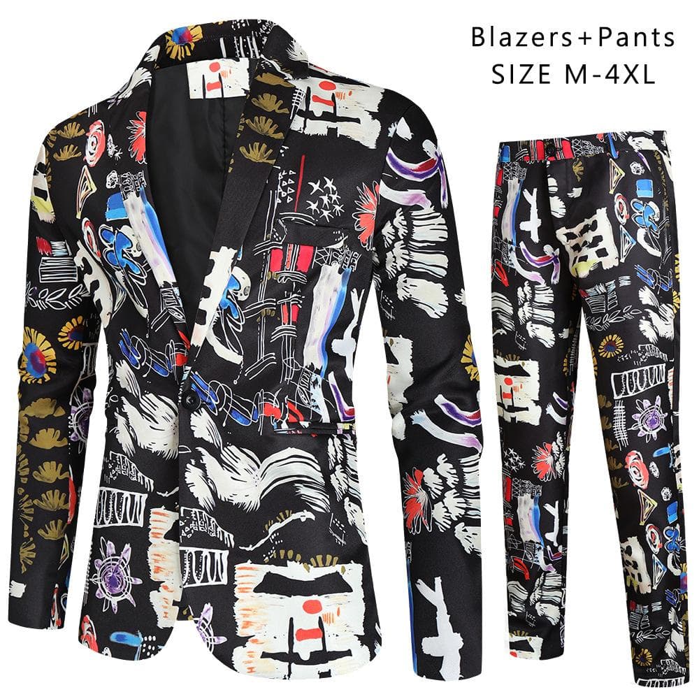Fall and Winter Men's Casual Suit Suit Men's 3D Printed Suit 2-piece Set XXXXL