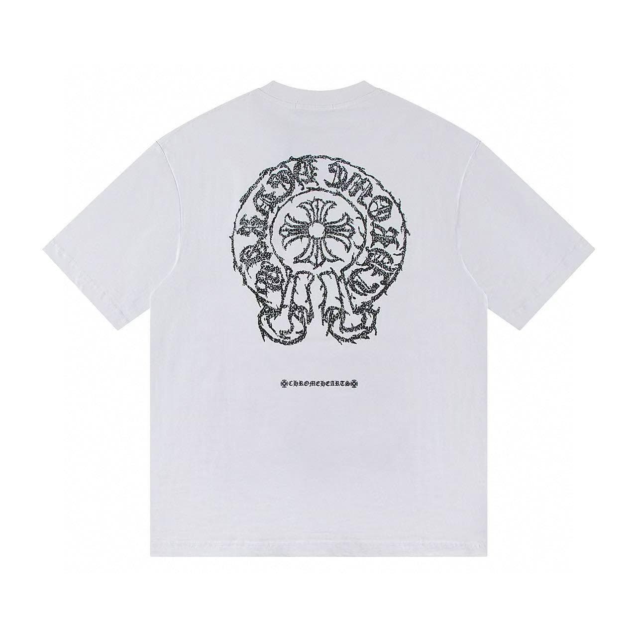 W344 CHROME HEARTS 2025 Summer New High Quality Cotton Round Neck Loose Large Size Men's and Women's T-shirt Couple T-shirt L white