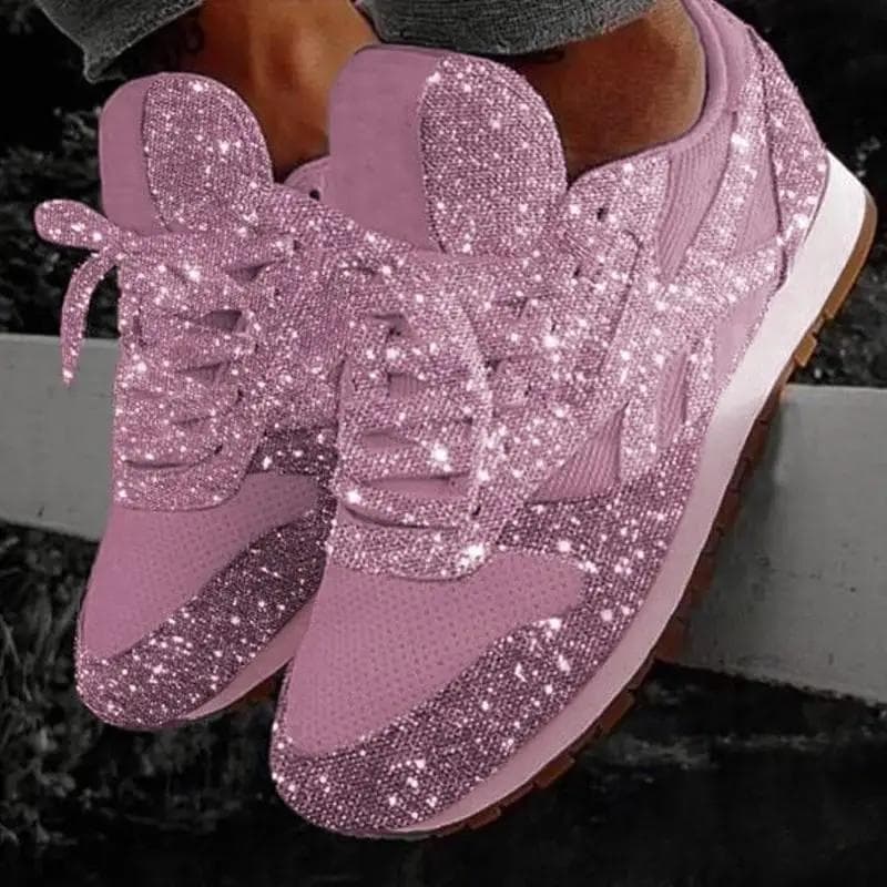 Shiny glitter sport shoes breathable bling casual sneakers women Spring Summer ladies red blue comfort lace up running shoes 41 pink