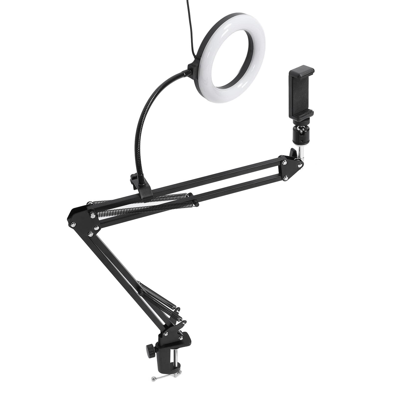 Ring Light with Overhead Phone Mount Articulating Arm Phone Holder Desk Light for Video Recording