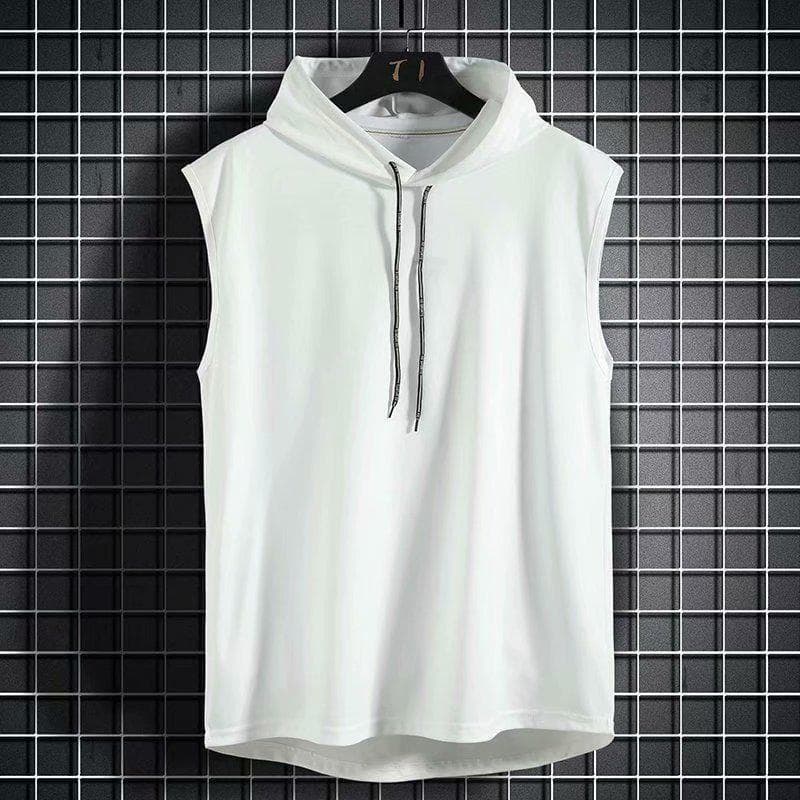Men's Sleeveless T-Shirt with Cap and Drawstring for Summer Sports, Basketball, and Running Medium