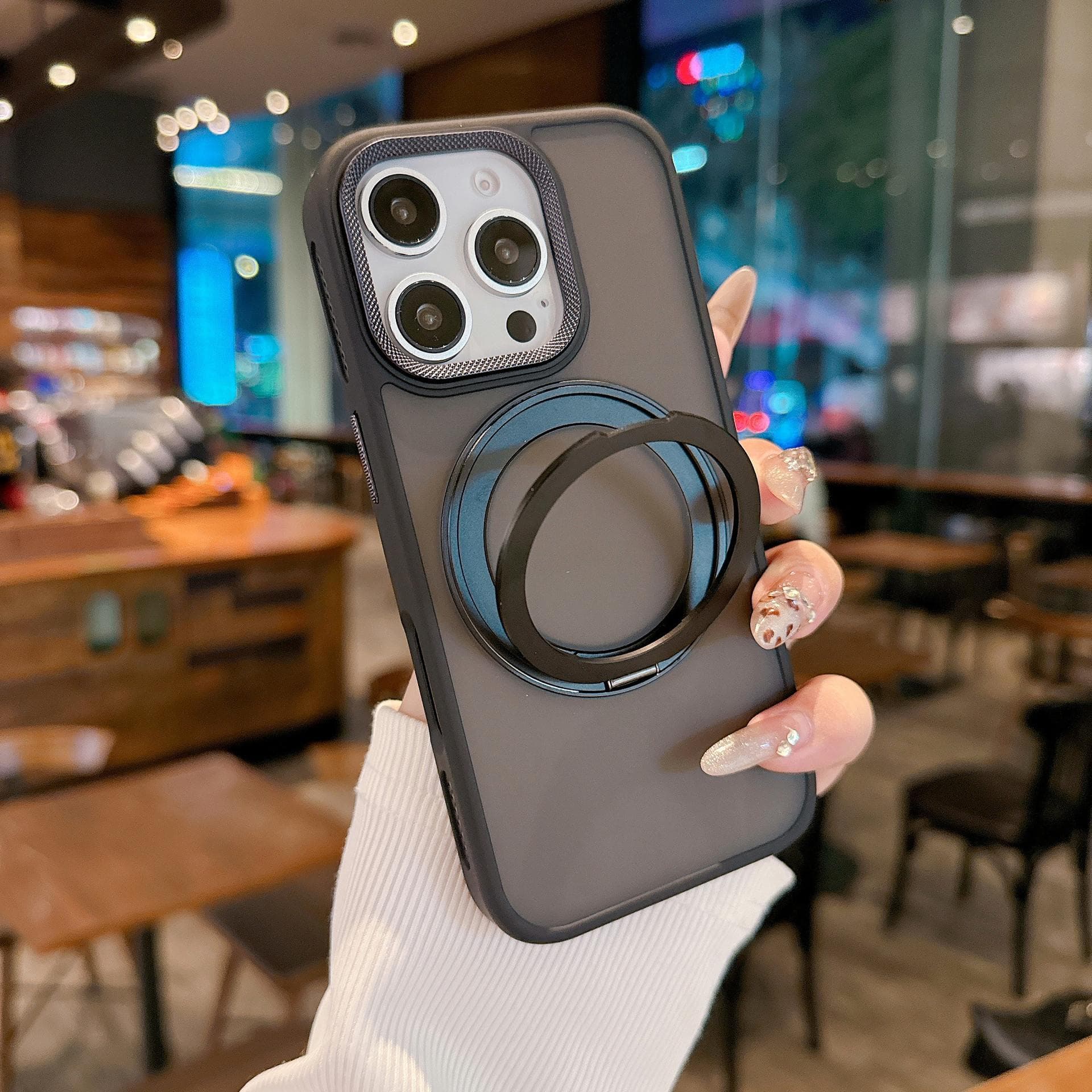 Applicable To Apple 16proMax Matte Rotary Bracket Mobile Phone Case IPhone 15 Magnetic 14 Anti-fall Protection Case iPhone11proMax black