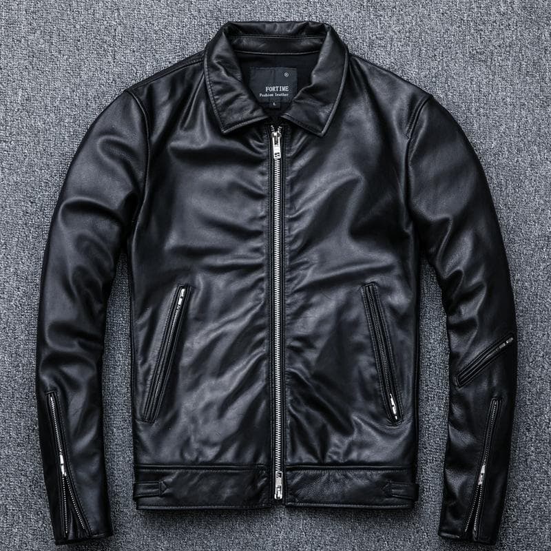 May Khaki Heavy Industry Oil Wax Day Slim-fit Leather Jacket Sheepskin Motorcycle Lapel Leather Men's Coat 3XL