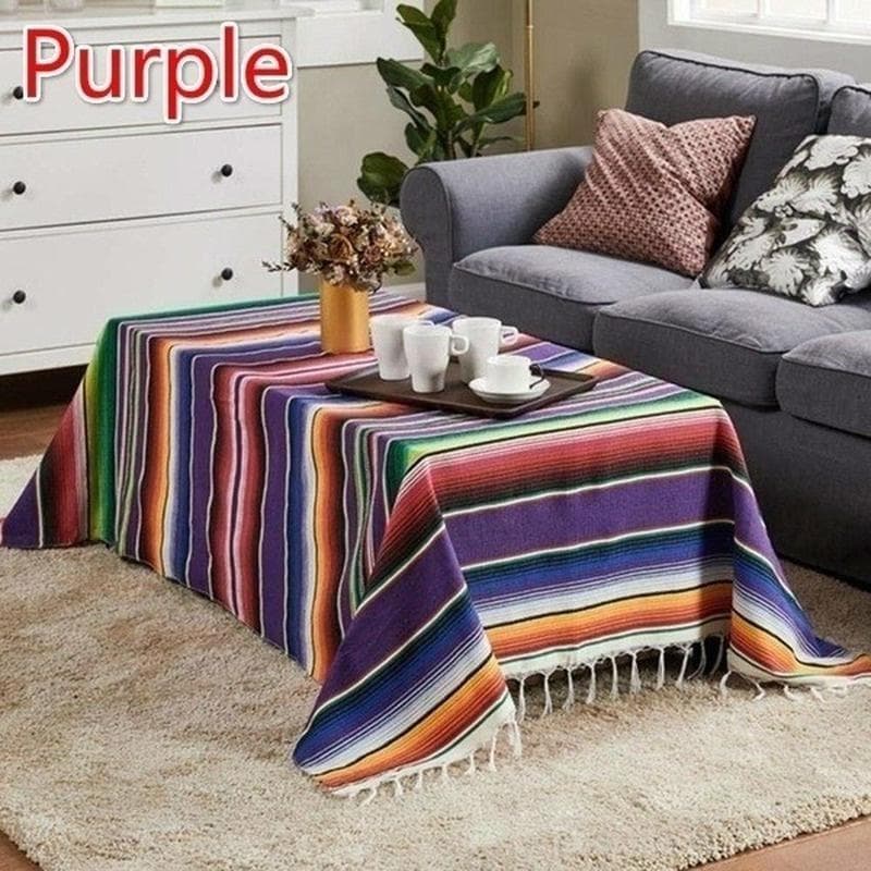 New 8 Color Mexican Stripe Outdoor Cotton Blanket Rainbow Beach Blanket Mattress with Tassel Bed Travel Picnic Rug Sofa Cover 150 x 180cm purple