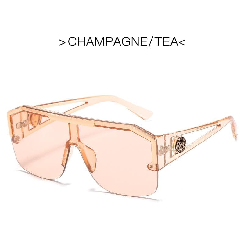 New lion head one piece sunglasses trendy big frame hollow temple glasses for women fashion accessory NO box