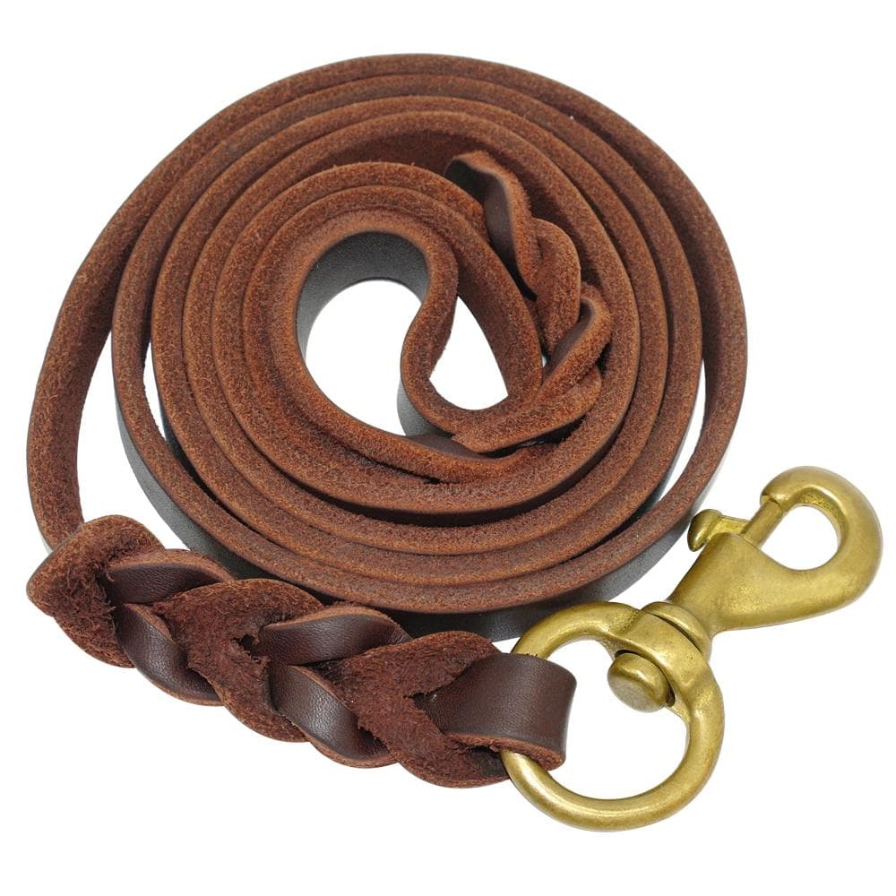 Braided Leather Dog Leash Pet Walking Training Leash Lead For Medium Large Dogs German Shepherd Gift Dog Training Clicker brown