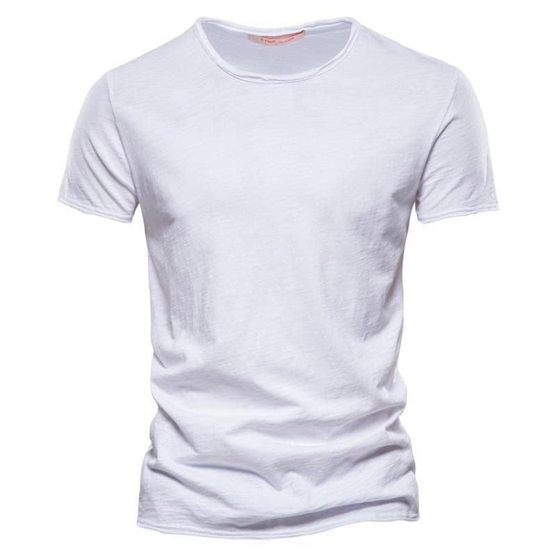 Usegiraffe Brand Quality Elasticity T-Shirt Men's O-neck Slim Fit 100% Cotton T-shirt Fashion Short Sleeve T Shirt Men's Tops Casual Tshirt XL white