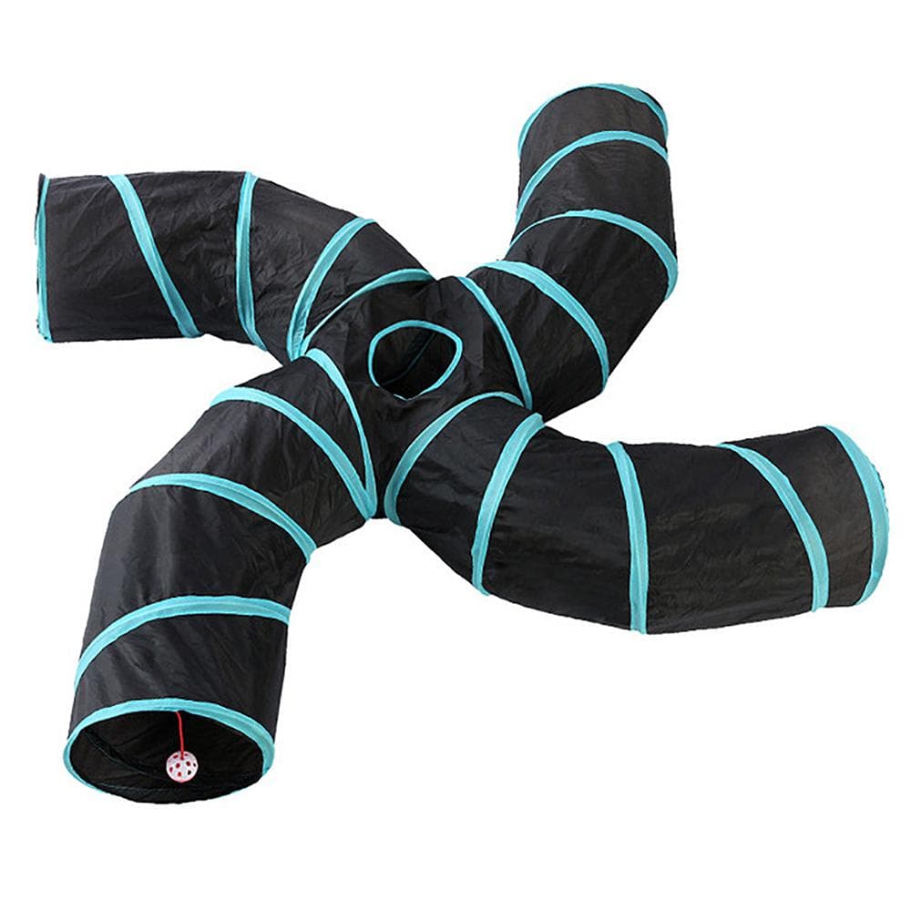 Cat Tunnel 4 Way Pet Play Tunnel Collapsible Tunnel Toy for Cats Dogs Rabbits Pets Tunnel 4 blue