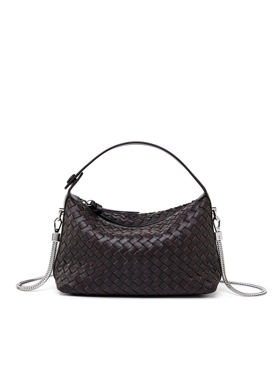 Genuine Leather Woven Dumpling Bag: Sheepskin Chain Messenger Pillow Handbag coffee