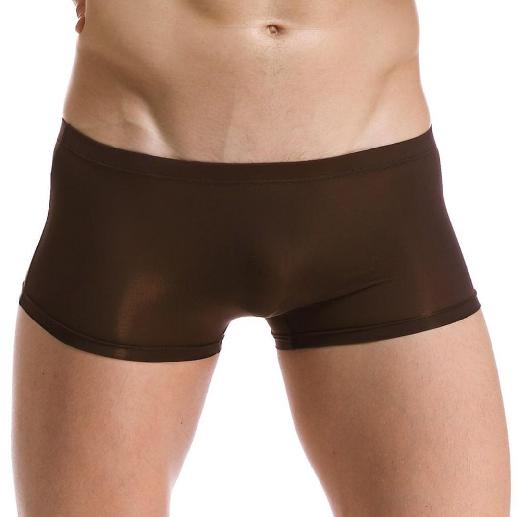 Men's Solid Color Seamless Briefs See-through U Convex Underwear Shorts 2XL brown