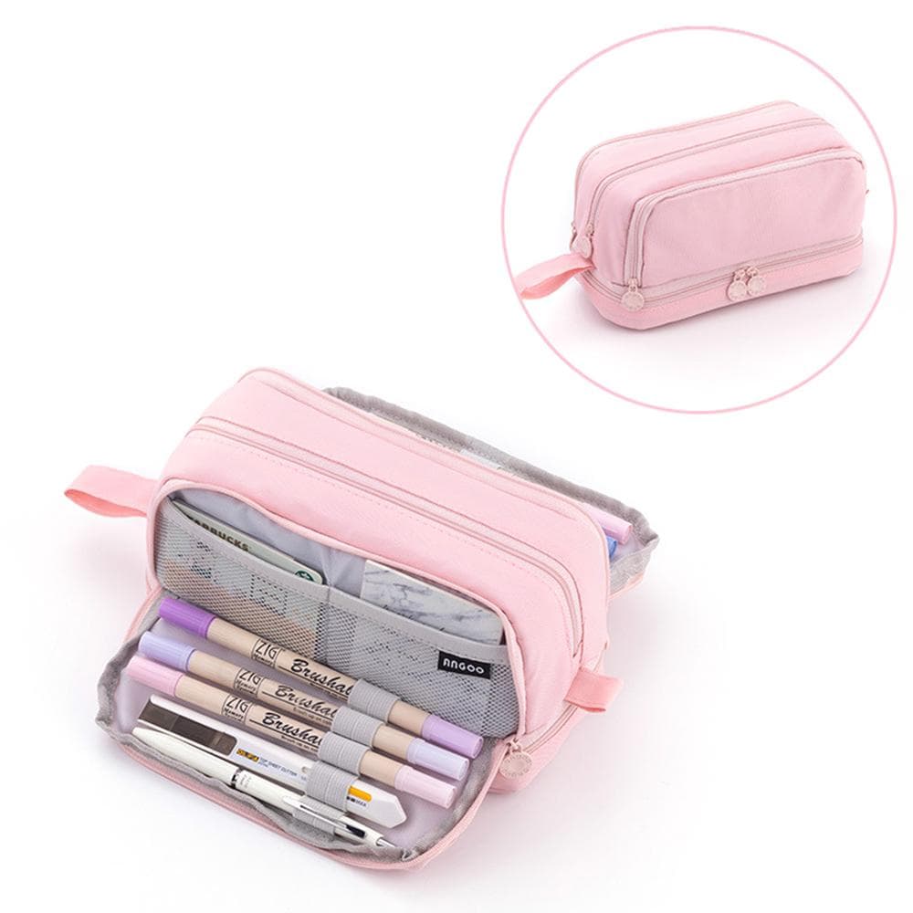 Cute Pencil Pouch Large Capacity Pencil Case Durable and Easy to Clean Stationery Zipper Pocket pink