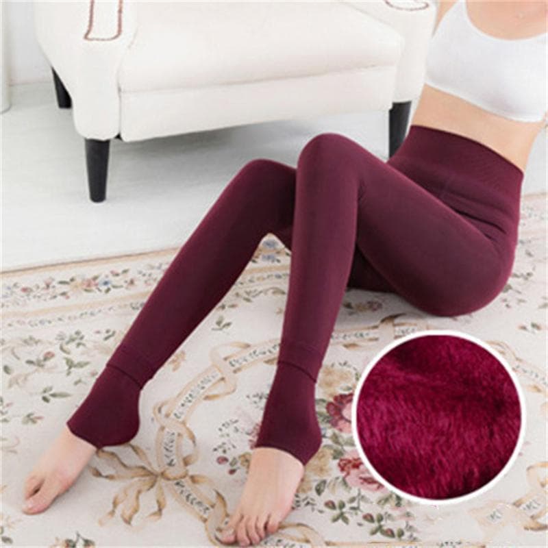 Women Leggings 8 Colors Fashion Autumn Winter Thick Warm Brushed Lining Stretch Fleece Pants High Elasticity Tights Plus Size one size wine red