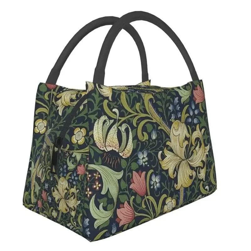 William Morris Insulated Lunch Bag for Women Portable Snakeshead Cooler Thermal Lunch Box Beach Camping Travel Shoulder Bag 28x17x16CM black