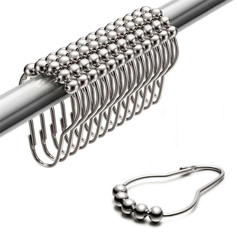 12pcs Shower Curtain Hooks Rings Stainless Steel Bath Rollerball Glide Hook Tool 12 pcs