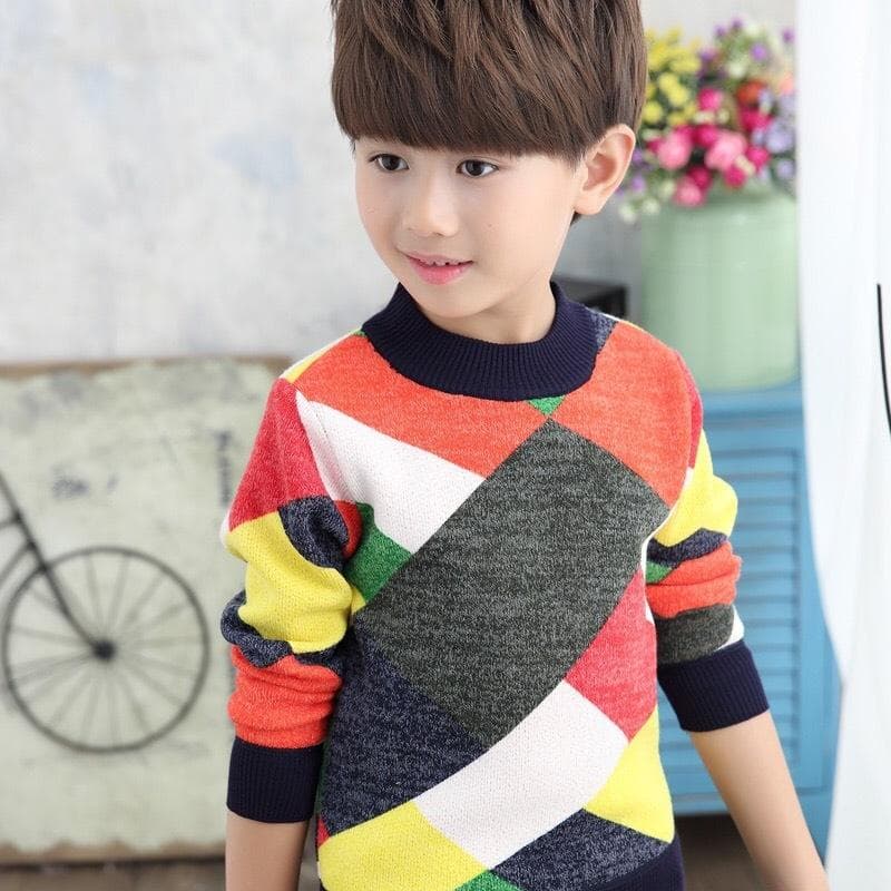 Boys' Sweater Pullover for Autumn and Winter, with Added Velvet and Thickened Layer for Children's Clothing Children's Sweaters Baby Base Knitwear 160