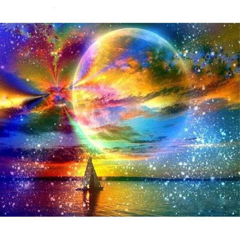 5D DIY Diamond Painting Landscape Moon Cross Stitch Full Round Diamond Embroidery Craft Needlework 20X30CM