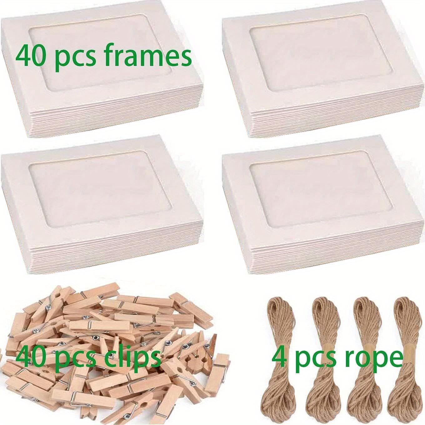 84 Pieces Paper Photo Frames, DIY Wall Hanging Picture Frame Album + Rope + Clip Set, DIY Wall Decor, Great for Family and Friends on Birthdays! white