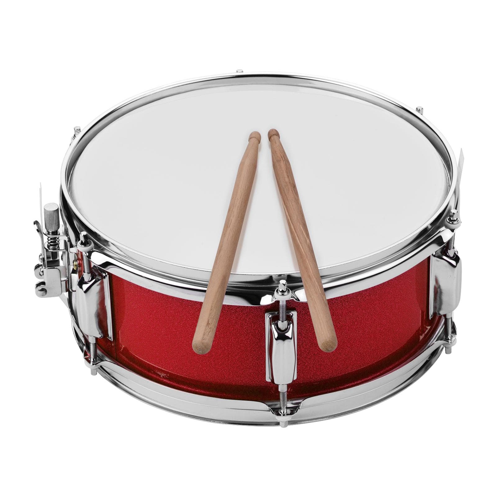 12inch Snare Drum Head with Drumsticks Shoulder Strap Drum Key for Student Band red