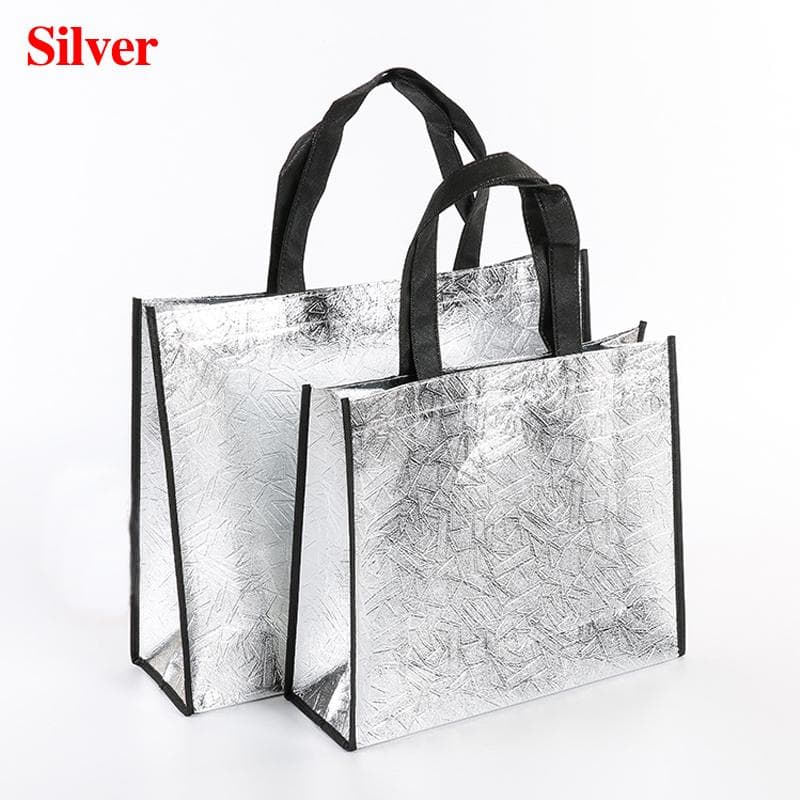 Fashion Laser Shopping Bag Foldable Eco Grocery Bag Large Reusable Storage Gift Bag Tote Waterproof Fabric Non-woven Handbag L silver