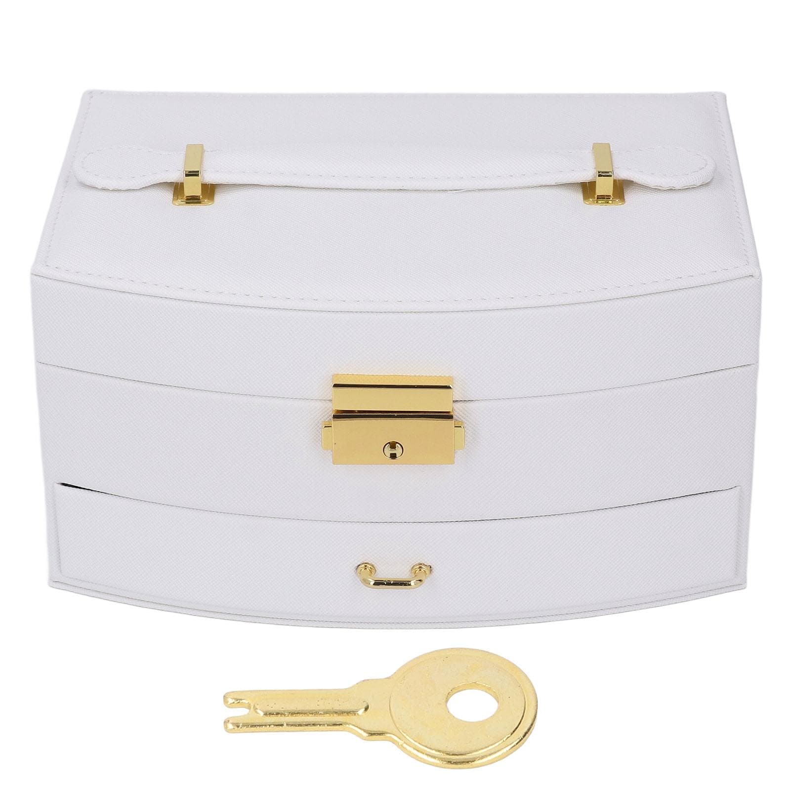 Double Layer Jewelry Box Women Storage Organizer Large Capacity Lockable Drawer Type Jewelry white