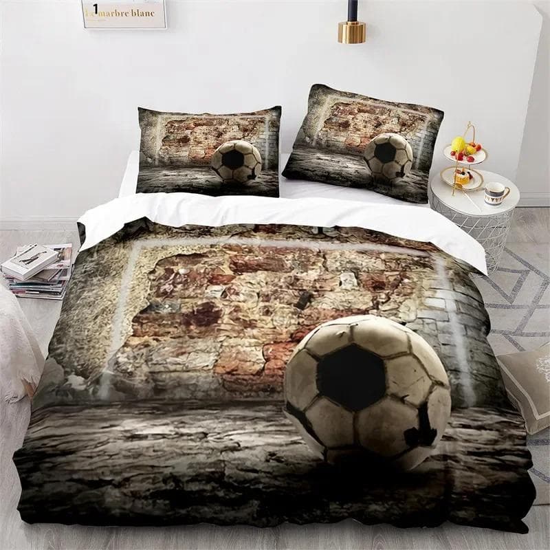 3D Soccer Duvet Cover Set King Queen Boys Watercolor Football Bedding Set Youth Sports Theme Quilt Cover For Child's Dorm Room US Twin 173x218cm