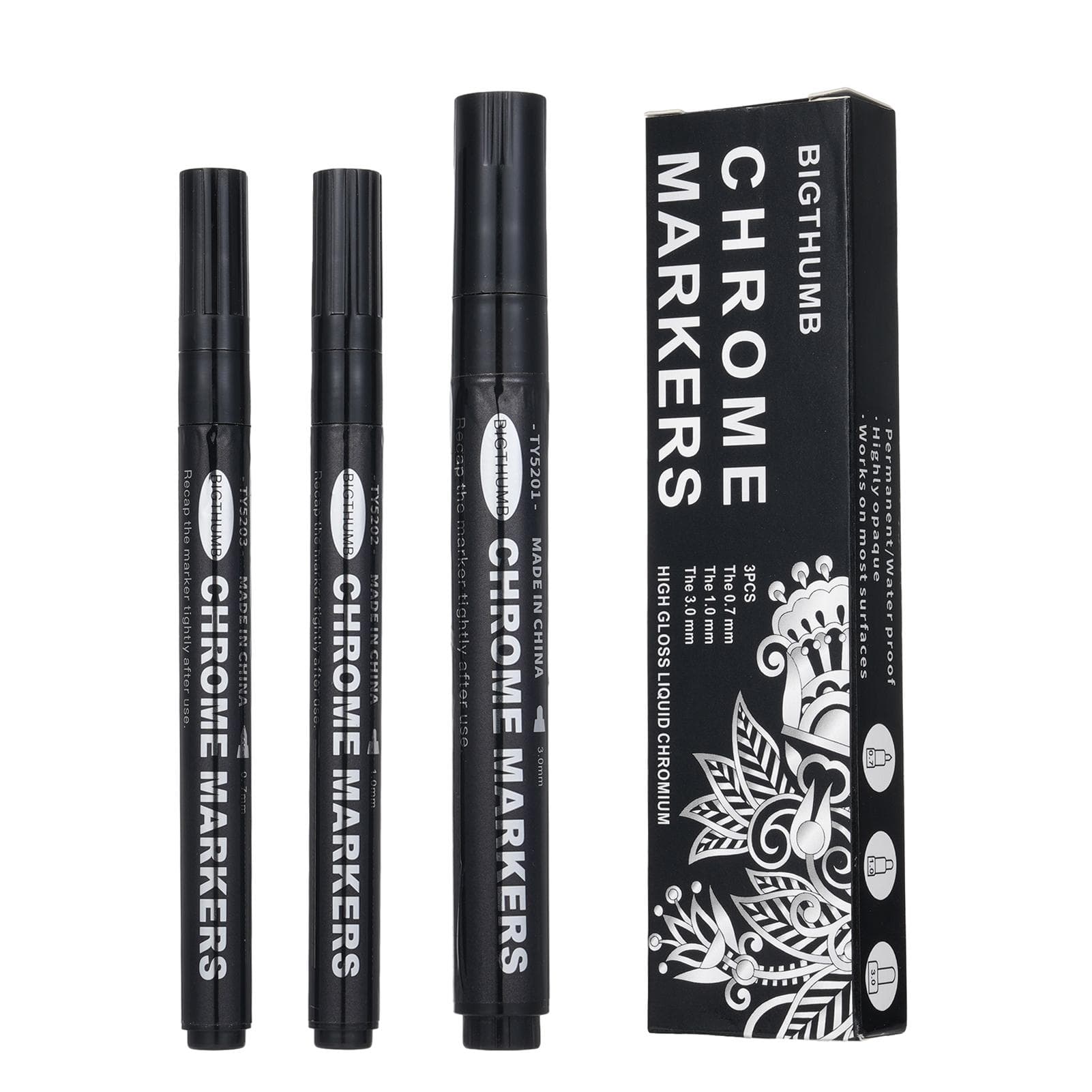 3Pack Mirror Paint Pens Chrome Marker Pen for Mirror Surface Permanent Reflective Liquid Suitable silver