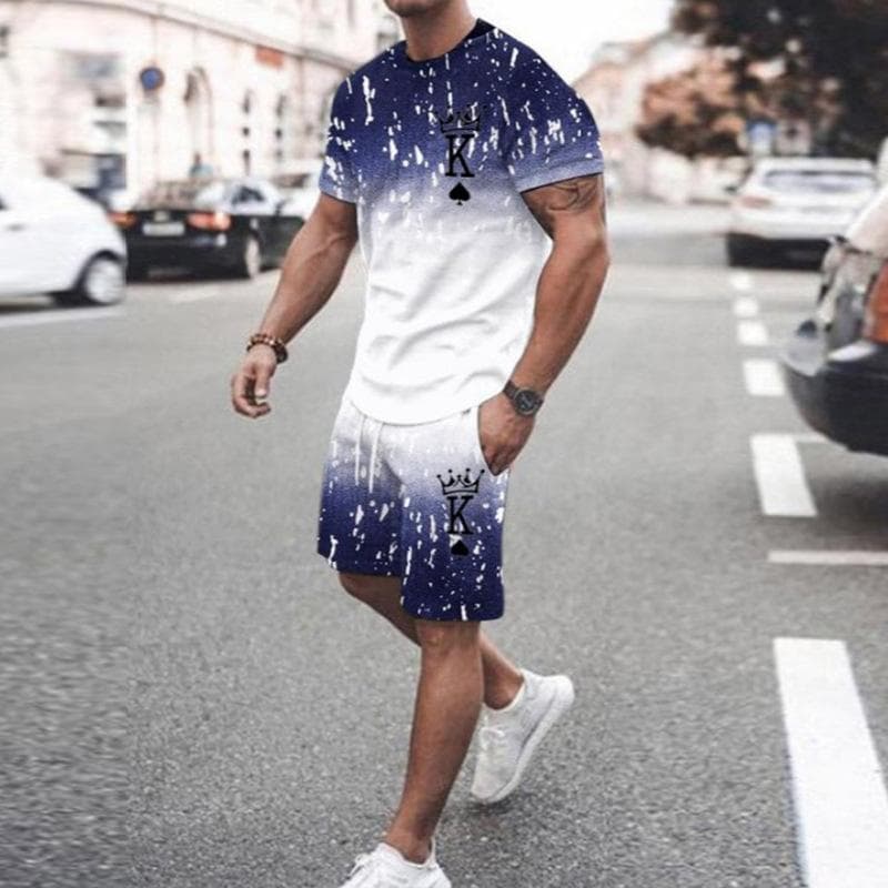 Gradient Stripe 3d Print Summer Men Set O-neck T shirts+Shorts 2 Piece 2023 New Short-sleeve Man Outfits Fashion Tracksuits Suit S