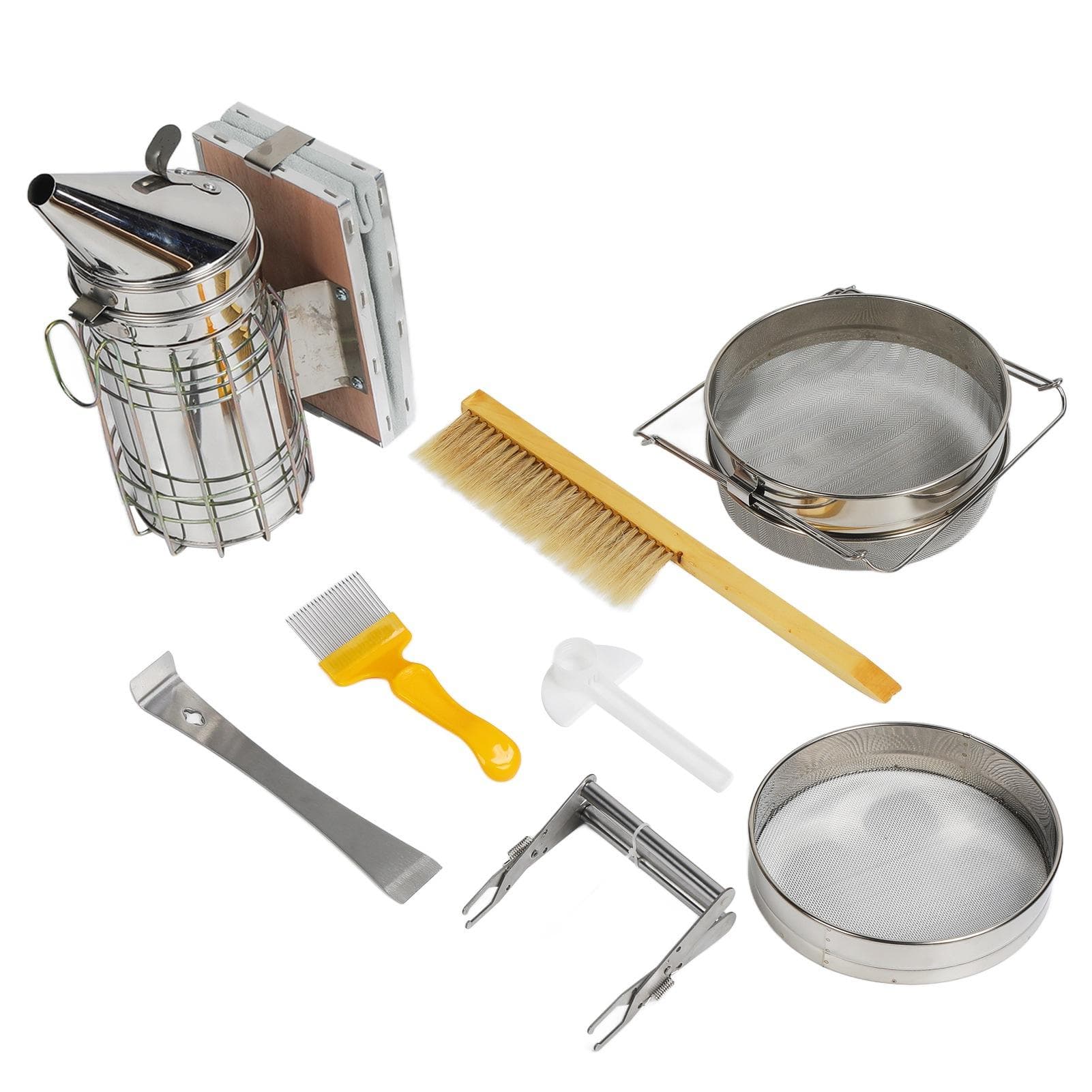 Beekeeping Starter Set Bee Brush Scraper Frame Clip Beehive Smoker Double Mesh Screen Water Feeder