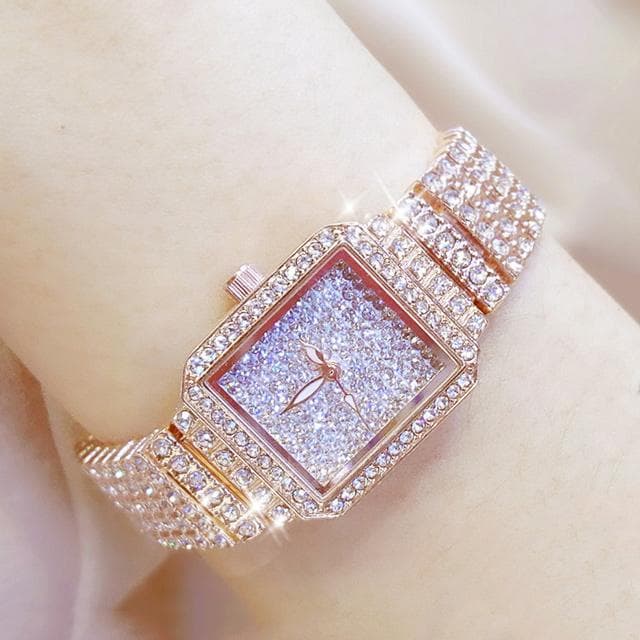 Full Diamond Quartz Women Silver Watches Luxury Brand Crystal Square Female Wristwatch Rhinestone Ladies Clock watch rose gold