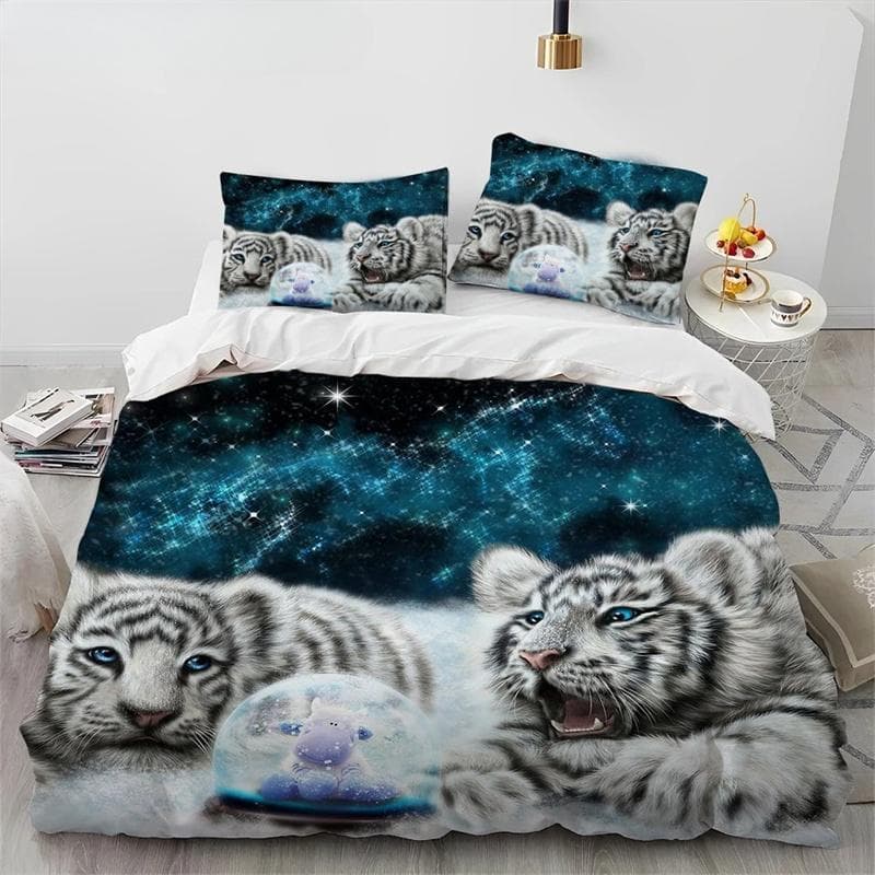 Tiger Leopard Wolf Animal Bedding Set,Duvet Cover Comforter Bed Set Quilt Cover Pillowcase,King Queen Twin Size Boys Girls 135x200cm 2pcs