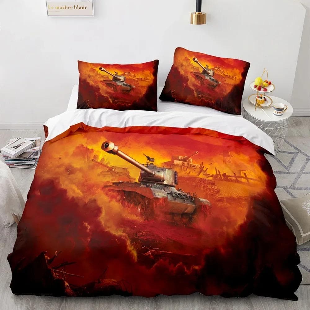 Armored Tank Duvet Cover Fighter Bedding Sets for Bedroom Decor Boys Teens Military Queen King Full Size Polyester Quilt Cover 70x133cm 2pcs