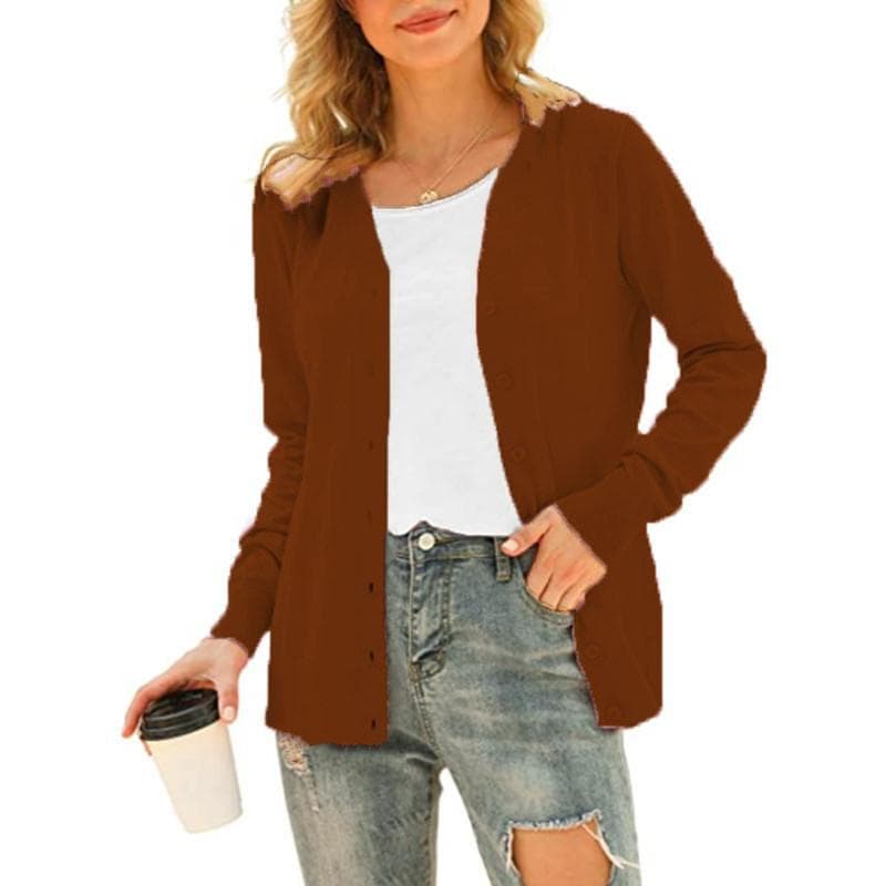 Women's Basic Long Sleeve Button Front Cardigan Sweater Knit Coat Tops Outerwear M coffee