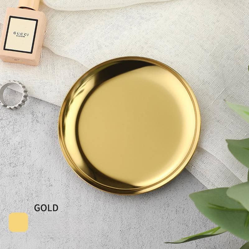 Light Luxury Style Metal Jewelry Tray Stainless Steel Storage Tray Dormitory Cosmetics Jewelry Plate Decoration gold