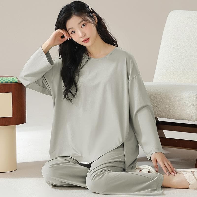 Pink Simple Pajamas Set Women Long Sleeves Long Pants Autumn Winter Casual Sleepwear Girls Pyjamas Cozy Pijamas Soft Nighty Lady 2XL