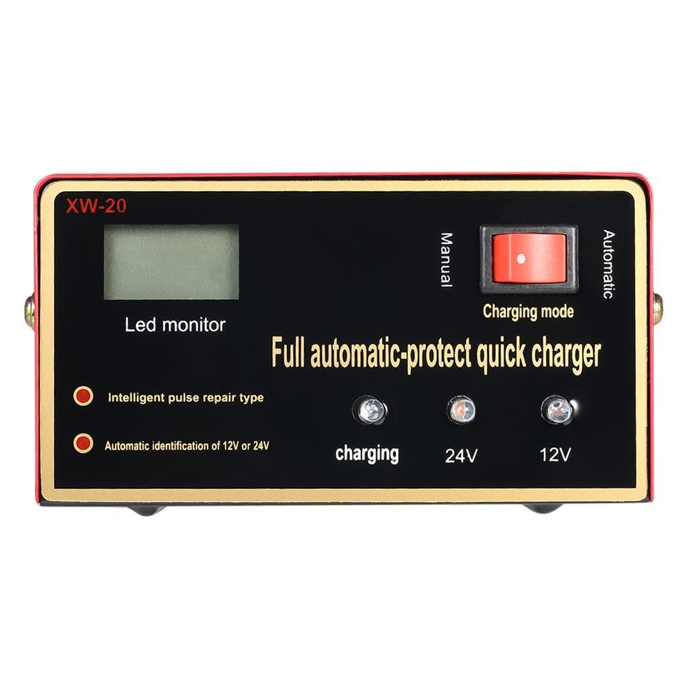 Automatic Pulse Charger Car Battery 12V 24V Intelligent Repair Motorcycle EU Plug red