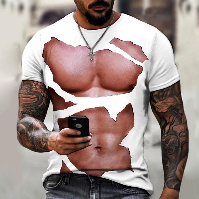 Muscle Men T-shirt Abdominal Muscle3D Printed Men's Fashion Personality Short Sleeve Summer Cool Streetwear Oversized Tops 2XL