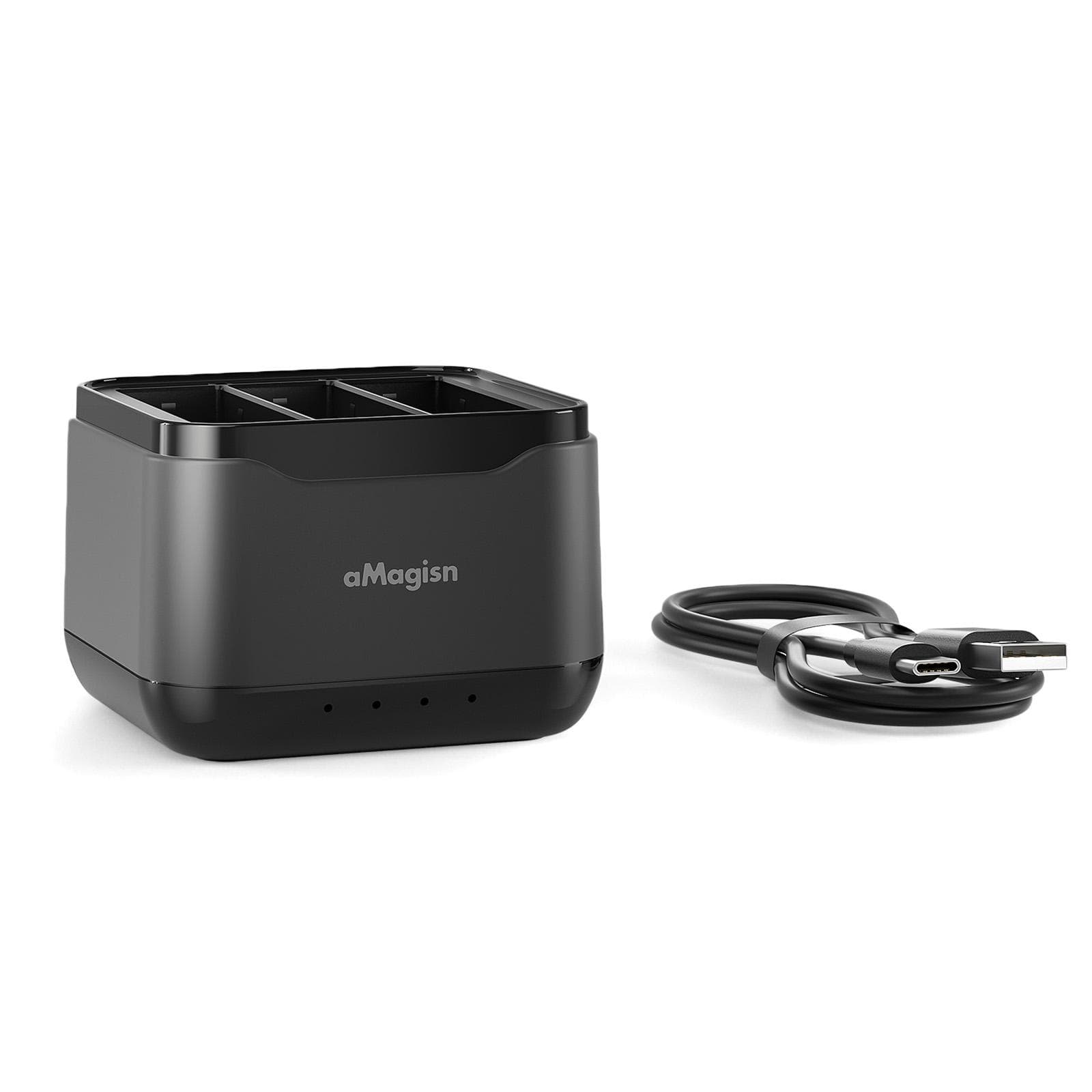 aMagisn AA10 3-slot Battery Charger Type-C Fast Charging Case with TF Card Slots Sports Camera black