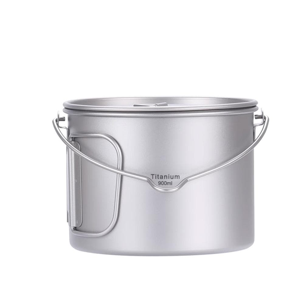 Camping Titanium Pot Backpacking Pot with Lid and Folding Handles for Outdoor Camping Hiking 0.9L