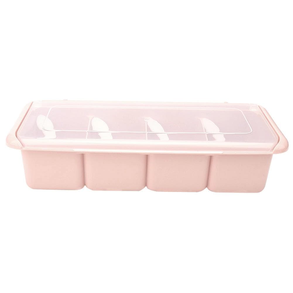 4 Compartments Seasoning Box Spice Rack Organizer Condiment Holder Container(Pink) Pink