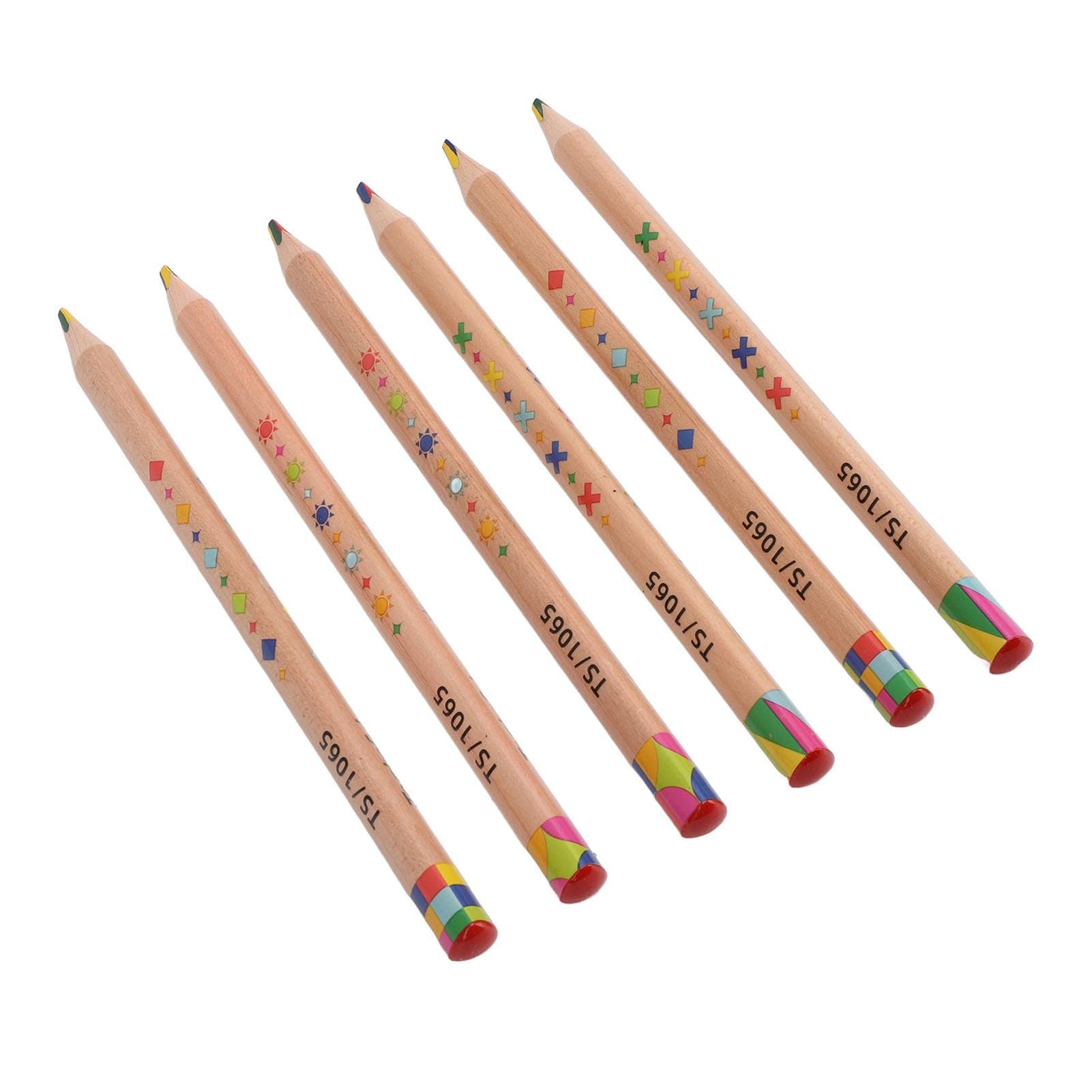 6 Pcs Rainbow Pencil Set Triangular Design 4 in 1 Color Pencil for Drawing Doodling Card Marking