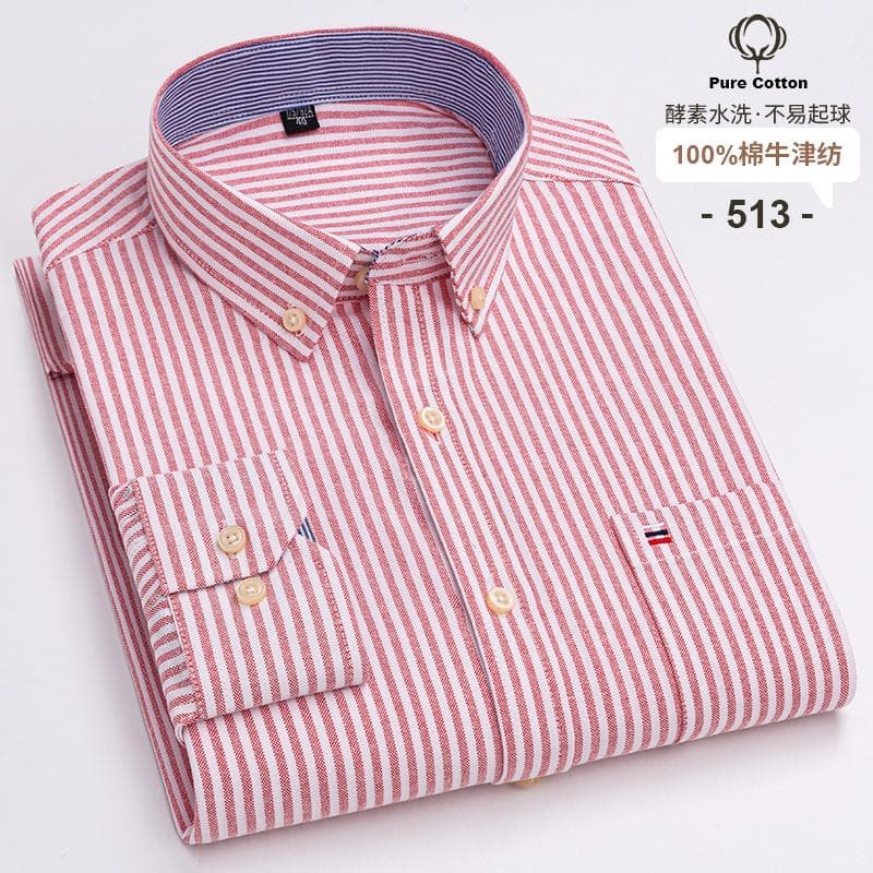 100% Cotton Oxford Men's Shirts Long Sleeves Plaid Soft Regular Fit Formal Dress Shirt Pocket Social Blouse Male Clothes S-7XL S