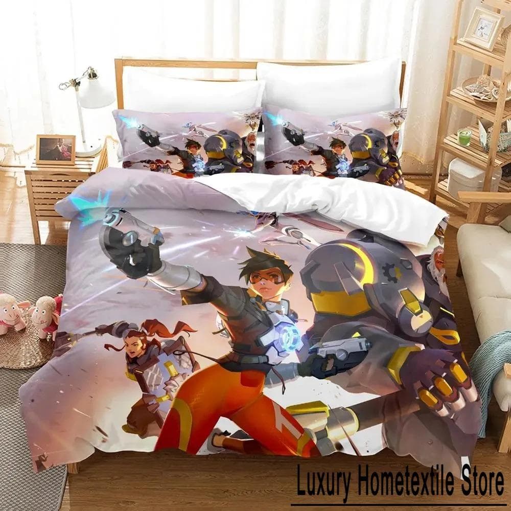Game Overwatchs Bedding Set Boys Girls Twin Queen Size Duvet Cover Pillowcase Bed Kids Adult Fashion Home Textile Customizable EU Single 135x200cm