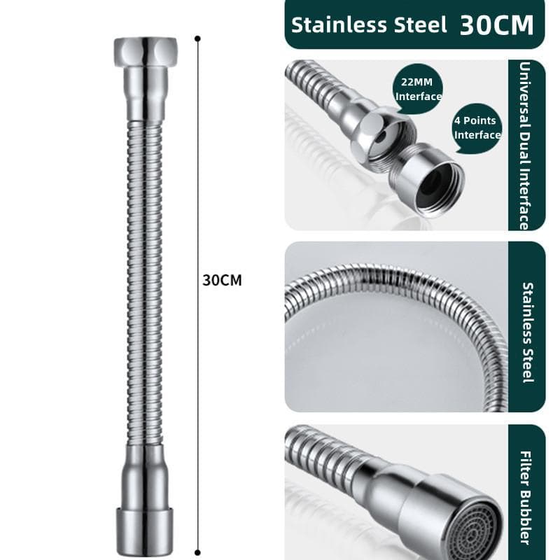 Stainless Steel 360° Universal Faucet Extender Anti-Splash Head Nozzle Aerator Bendable Sink Extension Hose Kitchen Accessories 30cm