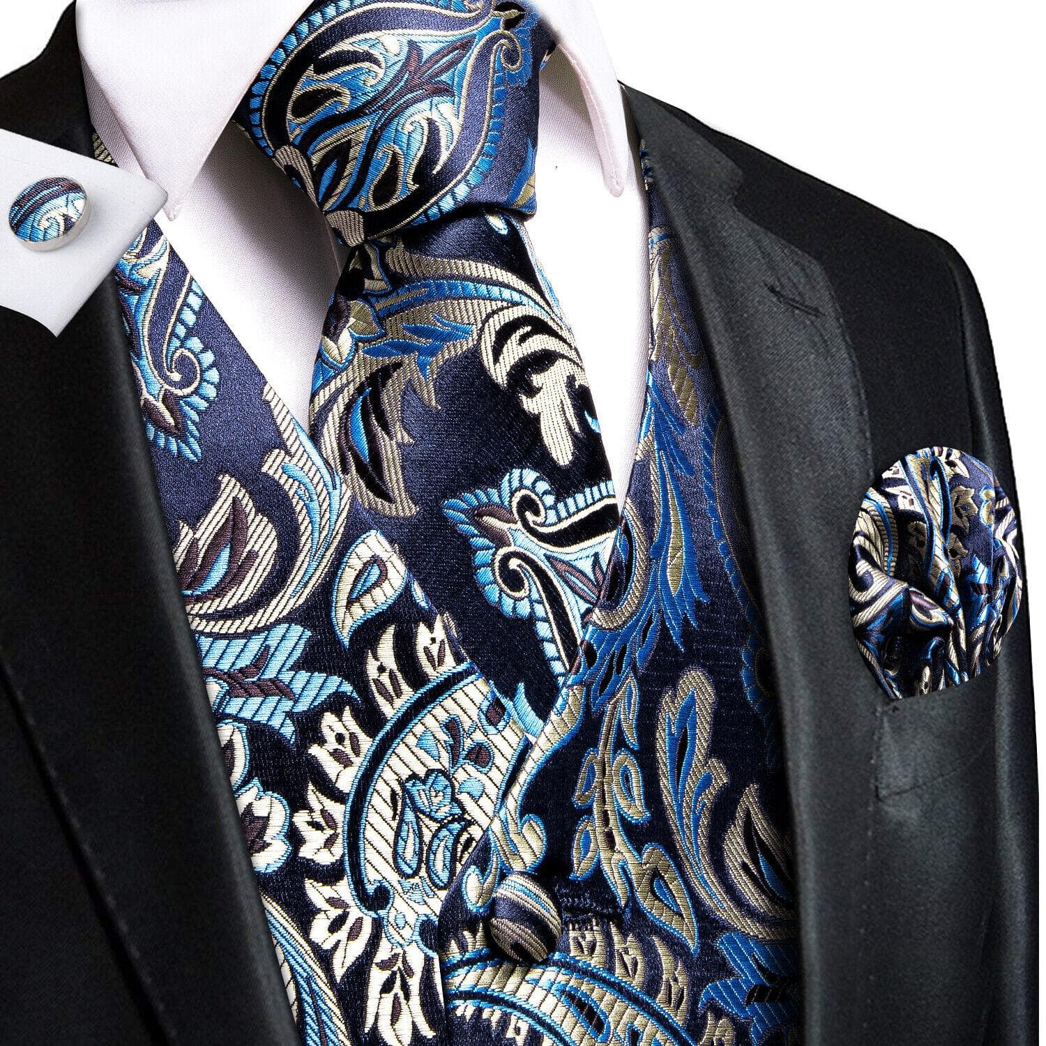 50 Colors Mens Vest Sleeveless V-Neck Pockets Waistcoat Tie Set Wedding Casual 3XL