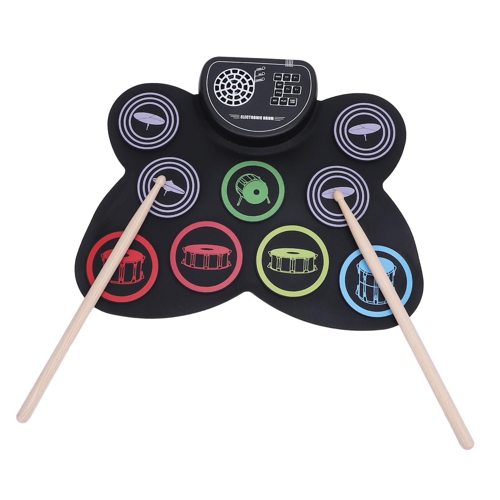 Electronic Drum Set Rechargeable 9 Pads Portable Roll Up Drum Pad Kit With Pedals Drumsticks Dual
