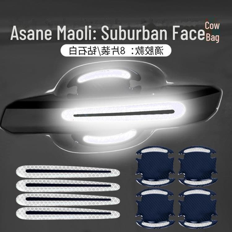 Reflective Car Safety Warning Stickers for Doors, Handles, Mirrors, Anti-Collision Film 4 Handles diamond/white