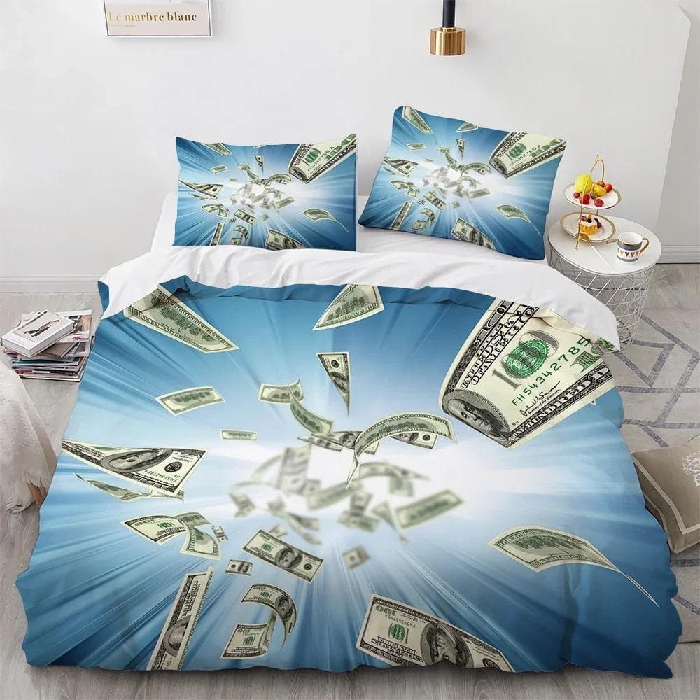 Money Duvet Cover Set Golden Coins Print Bedding Set Soft Comfortable Double Queen King Size Comforter Cover for Teens Adults 70x133cm 2pcs